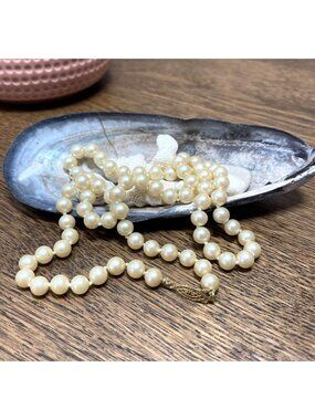 Vintage Cream Faux Pearl Necklace With German Silver Clasp 24-Inch